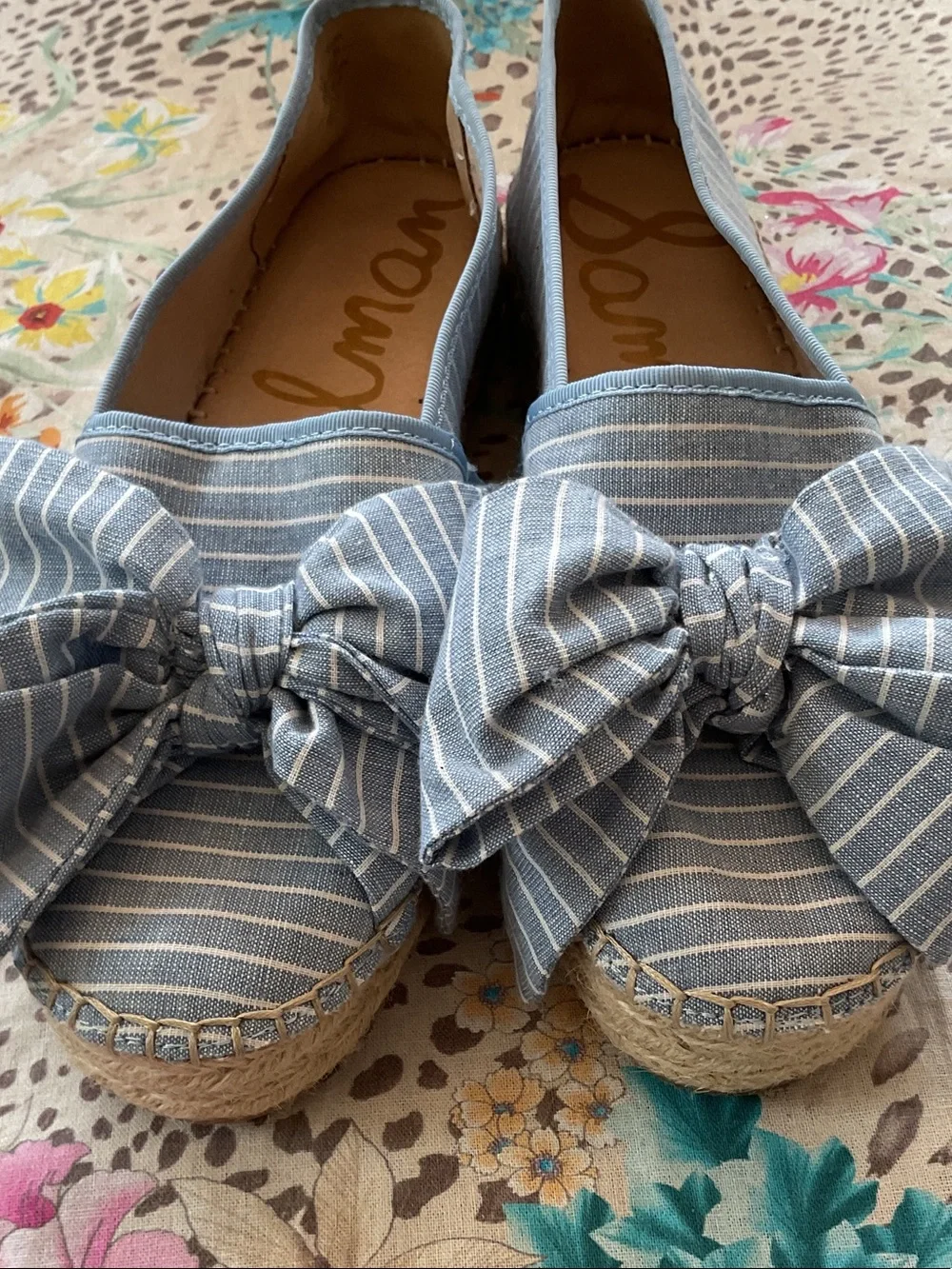 Sam Edelman Ciara Blue White Striped Bow Espadrilles